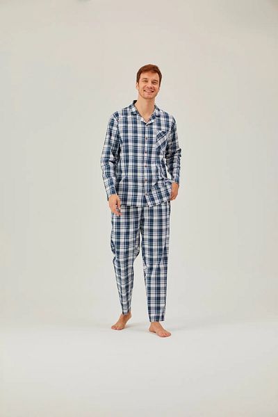 Pamuk & Pamuk COTTON%COTTON 4SEASONS WOVEN FABRIC LONG SLEEVE SHIRT COLLAR BUTTONED FRONT MEN'S PAJAMAS SET