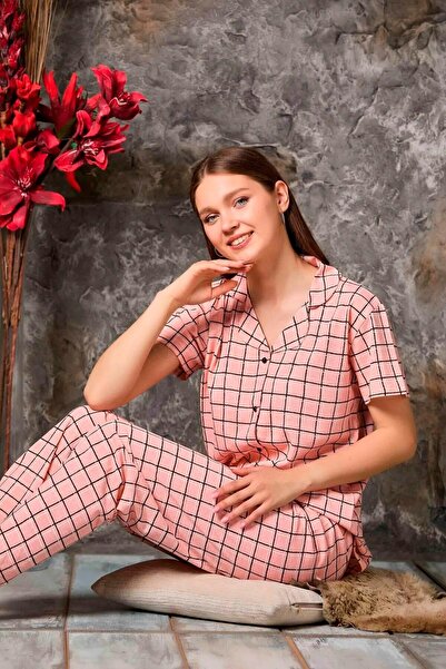 CALİA Shirt Collar Short Sleeve Pajama Set - Buttoned Front