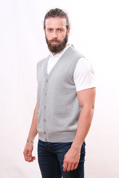 Çukurova Woolen Men's Knitwear Vest - Light Gray