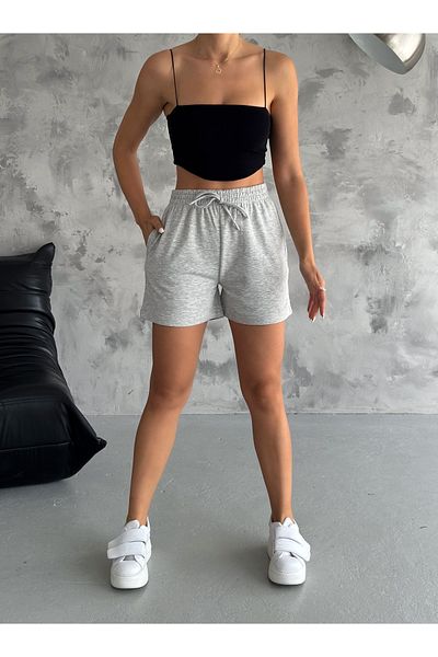 Look Forward Women's Gray Corduroy Pocket Waist Elastic Short