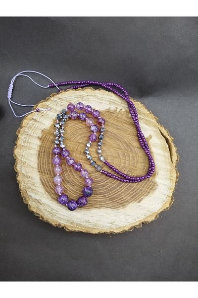 Balzamin Design Long Model Hematite Detailed Natural Jade and Agate Stone Natural Stone Necklace Handmade Purple Mala Necklace