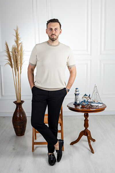 Sarar Tricotaj subțire de culoare bej T tricou - 0 Guler, împachetări din rai...