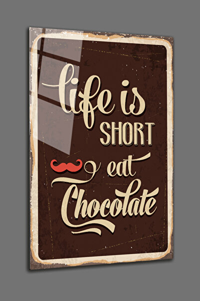 BV DEKOR Η ζωή είναι σύντομη, φάτε σοκολάτα - Ρετρό Γυάλινο Τραπέζι - Άθραυστ...