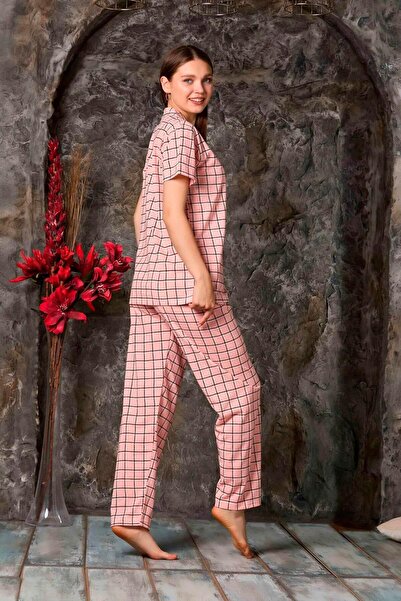 CALİA Shirt Collar Short Sleeve Pajama Set - Buttoned Front