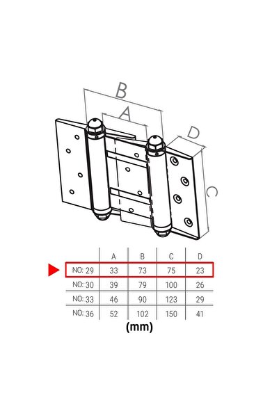 Beşel 29KD Çift Taraflı Yaylı Kapı Menteşesi No:29 (Kadmiyum)