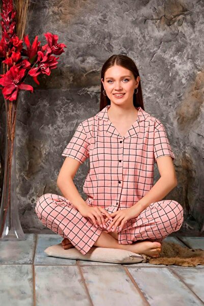 CALİA Shirt Collar Short Sleeve Pajama Set - Buttoned Front