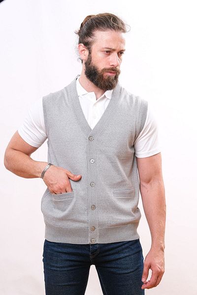 Çukurova Woolen Men's Knitwear Vest - Light Gray