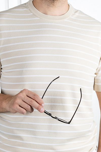 Sarar 0 Tricou cu dungi Bej și alb din raion cu guler - împachetări