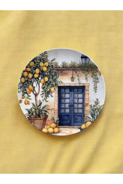 unique florya Limon Bahçesi Desenli Duvar Tabağı Dekoratif Bahçe Balkon Mutfak Salon Duvar Süsü No:142