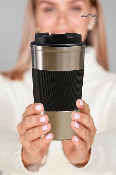 SEDEF SİLVER 304 Stainless Steel 500 Ml Non-Slip Rubberized Thermos Cup Mug Vehicle Coffee Tea Thermos 549