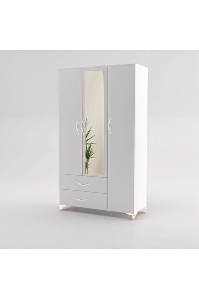 Bygolden Beyaz Avangard 3 Kapılı 2 Çekmeceli Gardırop