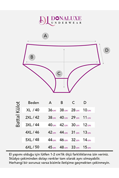 Donaluxe Kadın Battal Külot, Büyük Beden Siyah Külot, Pamuklu Yumuşak Kumaş 5'li Paket Battal Külot