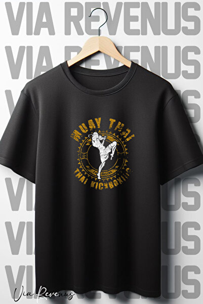 Vordevia Tricou negru cu model Muay Thai - oversize