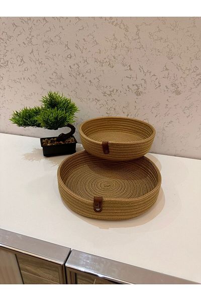 REYGON TEKSTİL wicker jute, hand-woven basket bathroom and kitchen organizer S11