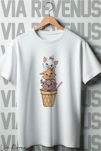 Vordevia Λευκό μπλουζάκι Oversize - Cute Cats Printed