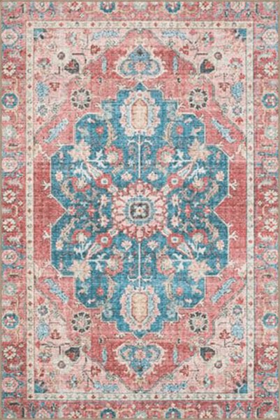 Rugs Modern Halı Blue Pink Themed Traditional Motif Patterned Vintage Decorat...