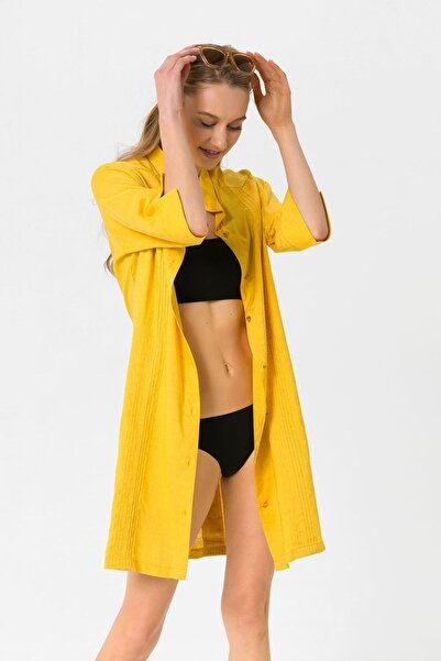 Jadeandmate Yellow Lınen Gömlek Elbise Pareo