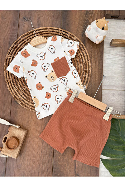 Bolly Baby Baby Boy Teddy Bear and Koala Printed Waffle Shorts Set with Snaps...