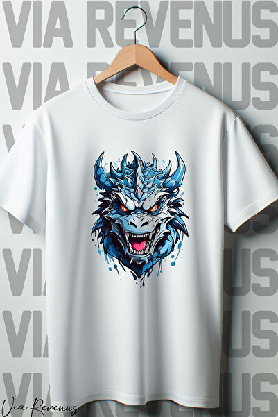 Vordevia Bela Oversize kroj T-shirt - zmaj Štampano