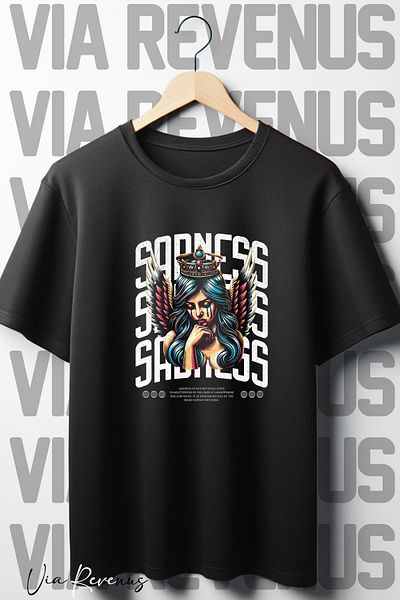 Vordevia Μαύρο μπλουζάκι Oversize - Crew Neck, Sadness Printed