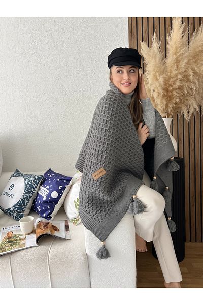 Levanzo Anthracite Knitted Shawl-TV Blanket - 130x170 cm