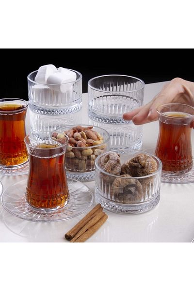 Paşabahçe Elysia Tea Set and Snack Bowl Dessert Presentation Set for 6 People