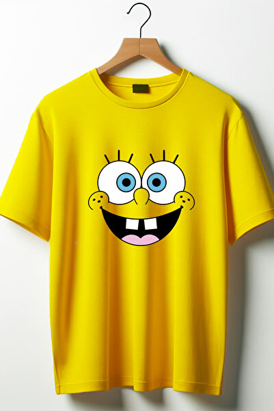 Vordevia cu imprimeu supradimensionat Formă largă guler rotund Galben tricou