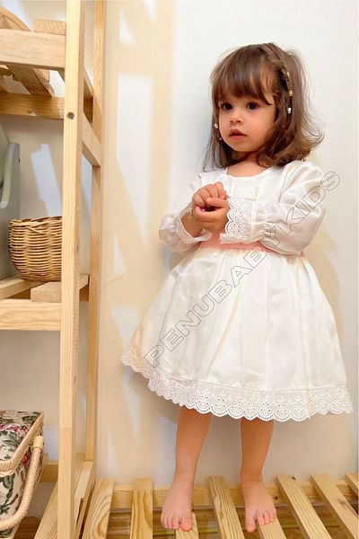penu baby kids White Pink Bow Detailed Long Sleeve Baby Girl Dress