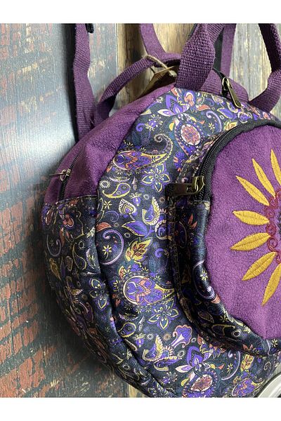 Street Bag Fargin Bohemian Embroidered Round Backpack - Waterproof, for Daily Travel
