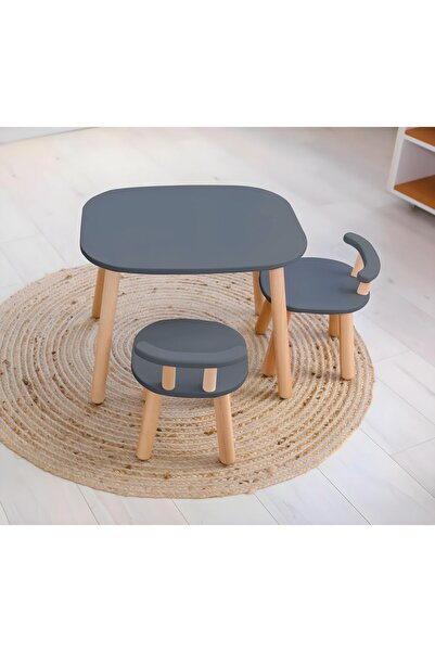 Ahsel Ahşap Montessori Çocuk Odası Mobilyası Füme Çocuk Odası masa sandalye s...