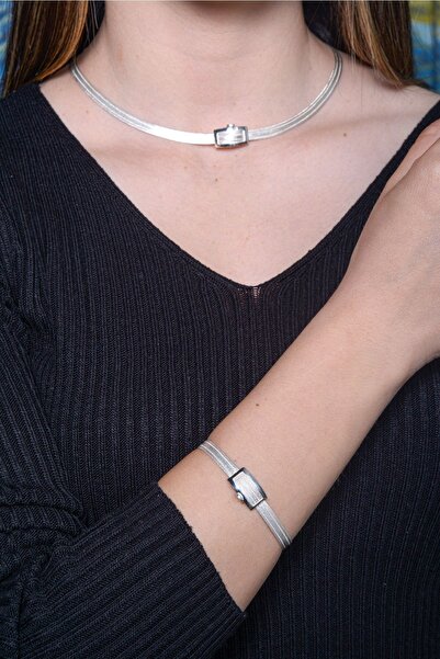 Aquamarine 3 Sıra Bilezik 3 Sıra Gerdanlık Gümüş Trabzon Hasır Set