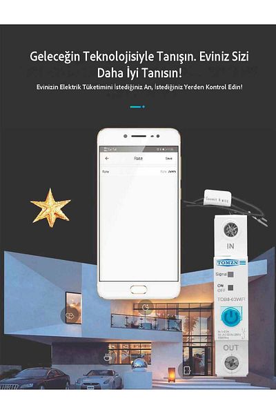 TOMZN مرحل حماية الجهد والتيار الذكي WiFi، مقياس الطاقة الداخلي 63A متوافق مع eWelink - قطب واحد