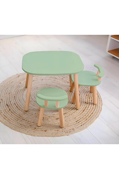 Ahsel Ahşap Montessori Çocuk Odası Mobilyası Adaçayı yeşili Çocuk Odası masa ...