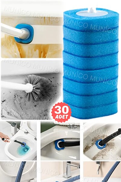 Munico 30 Adet Sünger Suda Çözünür Tuvalet Fırçası Kafası Tuvalet Temizleme Temiz Fırçalar Tek Kullanımlık