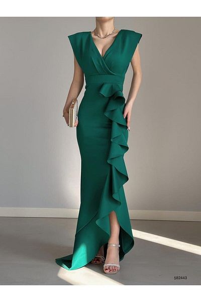modakyra Women's Green Double Breasted Lapel Skirt Flywheel Evening Dress Homecoming Wedding Dress