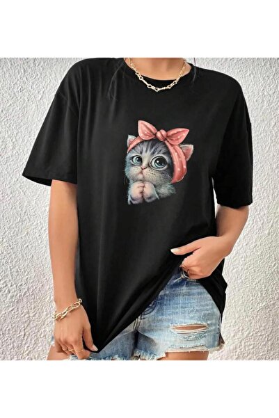 KOZİA OUTDOORS Μπλουζάκι Oversize Cat Printed - O Neck