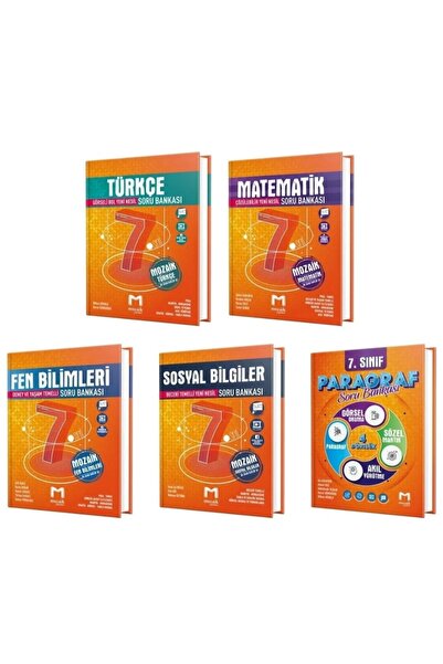 Mozaik Yayınları Mozaik 7. Sınıf Matematik Fen Türkçe Sosyal Bilgiler Paragraf Soru Bankası 5'li Set