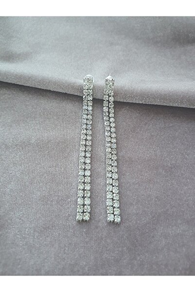 Mupten Zircon Stone Detailed Women's Waterway Earrings - Double Row
