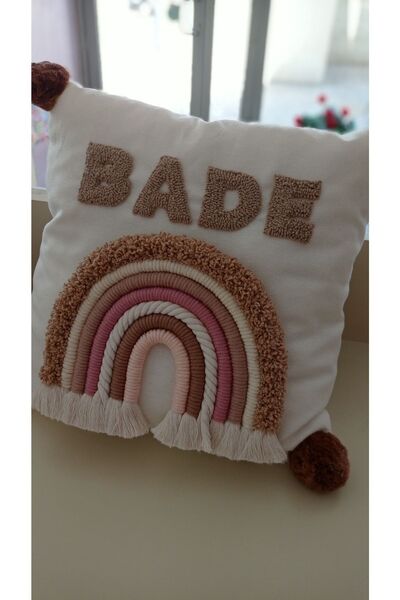 makrom elvan Isme Özel Yastığı Punch Nakışlı Gökkuşağı