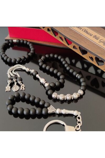 Oniks Mat oniks taşı tesbih ve bileklik ve anahtatlik isme özel isimli harfli...