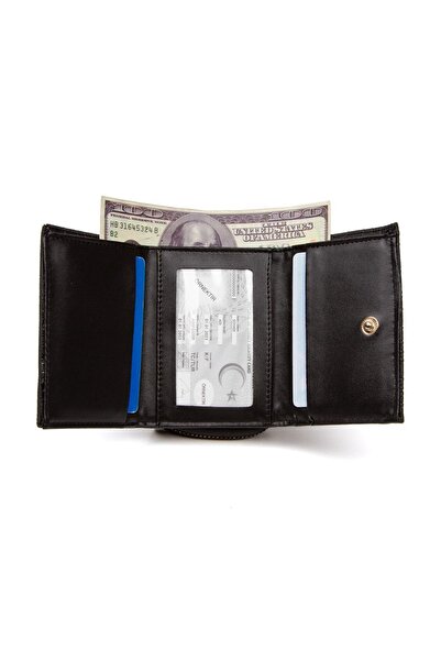 Leyl Mini Women's Wallet with Zipper Cover, Text Patterned Credit Card Women's Wallet