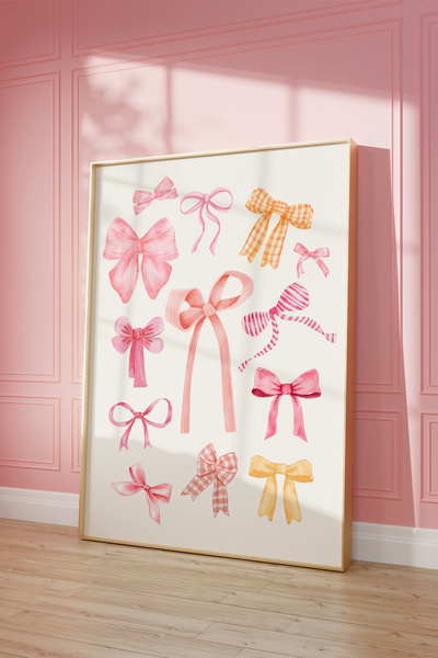 Vinca Prints Estetik Duvar Posteri, Renkli Kurdele Posteri, Coquette Estetik Poster