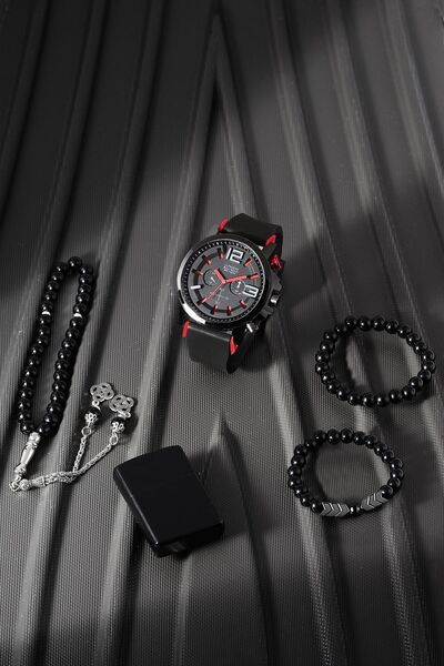 wesscollection Su Geçirmez Erkek Kol Saati Çakmak Tesbih ve Bileklik Set