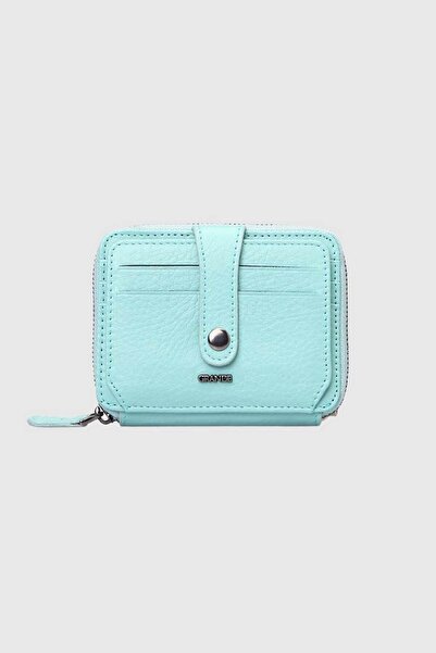 Grande حامل بطاقات من الجلد الطبيعي باللون الأخضر المائي للجنسين