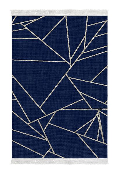 Dekoreko Digital 2-Piece Bath Mat Set Star Cotton Non-Slip Base Fringed Modern Shavonne Navy Blue