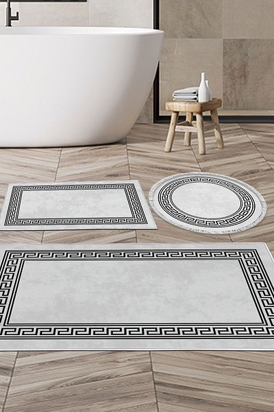 Dekoreko Digital 3-Piece Bathroom Set Trend Felt Non-Slip Base Round Modern Cassietta Anthracite