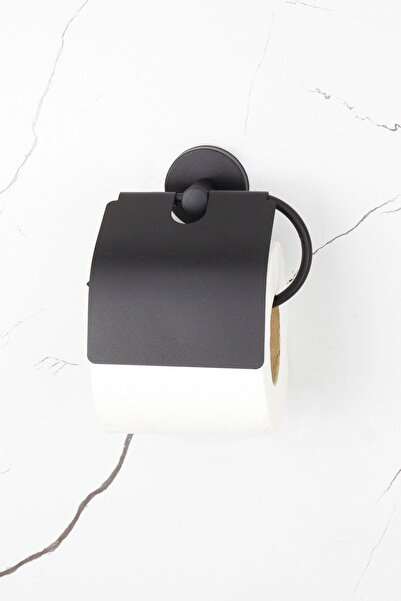 HIMYHOME Hârtie igienică neagră mată cu capac complet - Umeraș pentru WC și baie