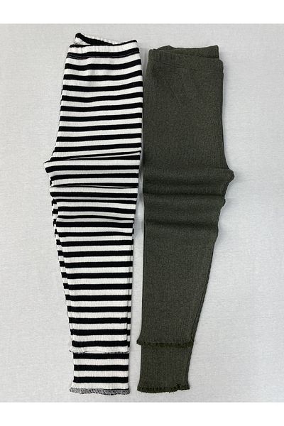 Berat moda Flexible Ribbed Striped - Khaki 2-Piece Girls - Boys Winter Children's Tights