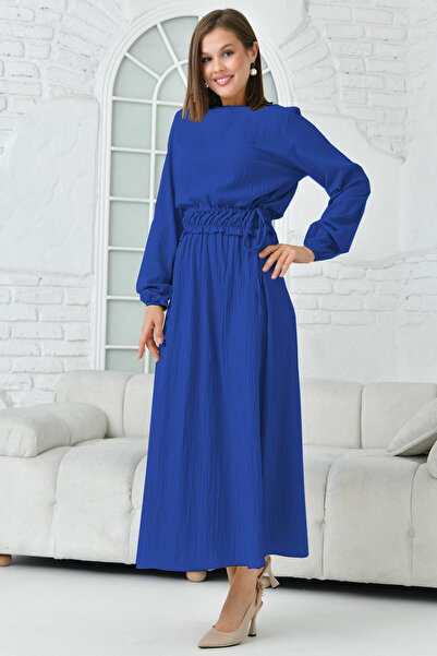 QLAY Rochie Seersucker pentru femei, cu mânecă lungă, cu decolteu