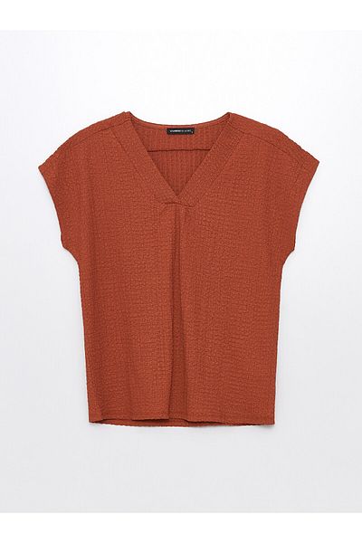 LC Waikiki V-Ausschnitt LCW Damen Bluse - Gerader Schnitt, Kurze Ärmel